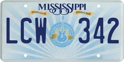 MS license plate LCW342