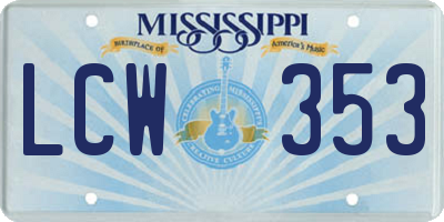 MS license plate LCW353