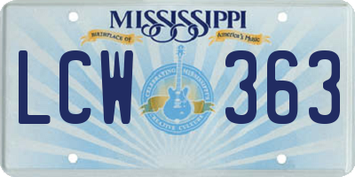 MS license plate LCW363