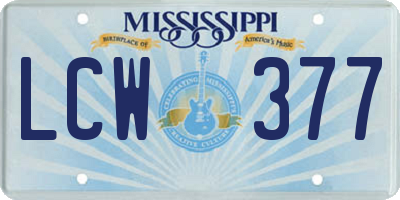 MS license plate LCW377