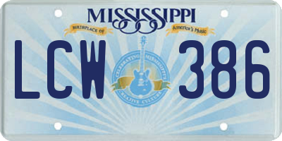 MS license plate LCW386