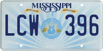 MS license plate LCW396