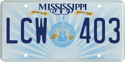 MS license plate LCW403