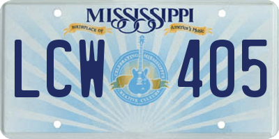 MS license plate LCW405