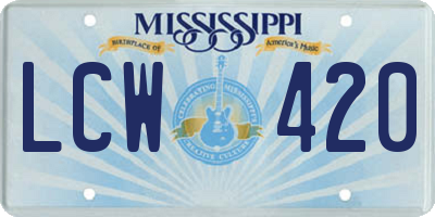 MS license plate LCW420