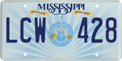 MS license plate LCW428