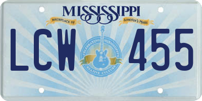 MS license plate LCW455