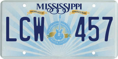 MS license plate LCW457