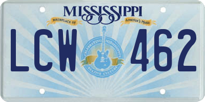 MS license plate LCW462