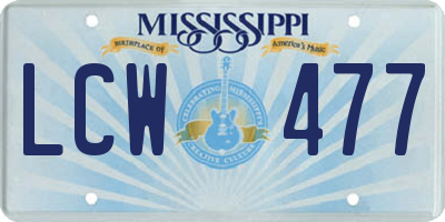 MS license plate LCW477