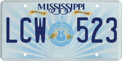 MS license plate LCW523