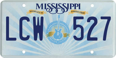 MS license plate LCW527
