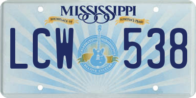 MS license plate LCW538