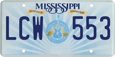 MS license plate LCW553