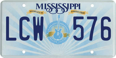 MS license plate LCW576