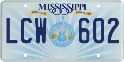 MS license plate LCW602