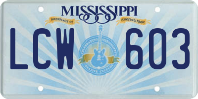 MS license plate LCW603
