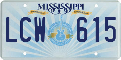 MS license plate LCW615