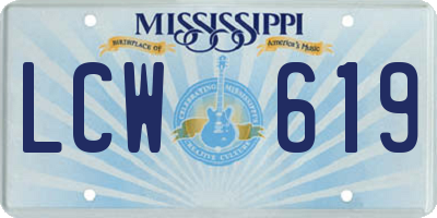 MS license plate LCW619