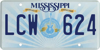 MS license plate LCW624