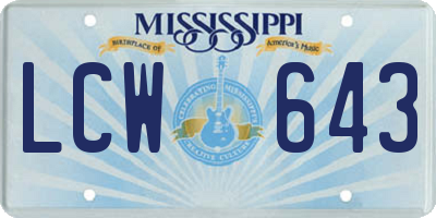 MS license plate LCW643
