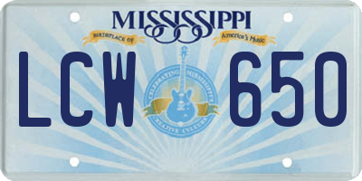 MS license plate LCW650