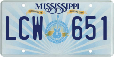 MS license plate LCW651