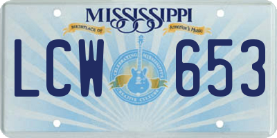 MS license plate LCW653