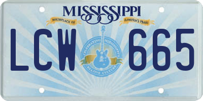 MS license plate LCW665