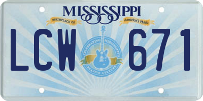 MS license plate LCW671