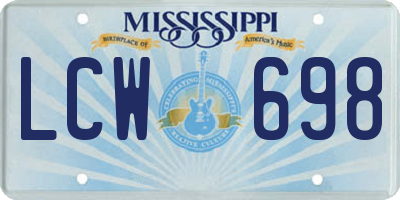 MS license plate LCW698