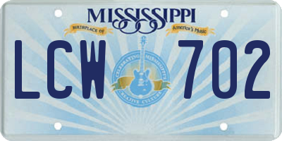 MS license plate LCW702
