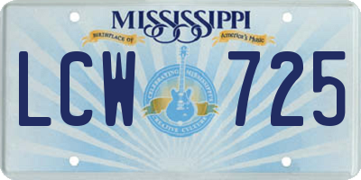 MS license plate LCW725