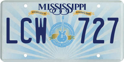 MS license plate LCW727