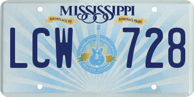 MS license plate LCW728