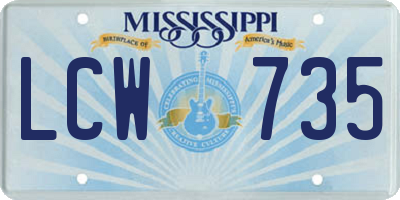 MS license plate LCW735