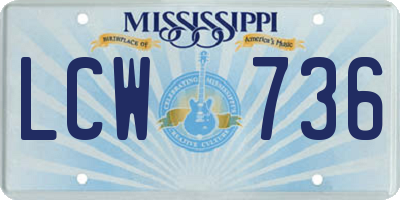 MS license plate LCW736