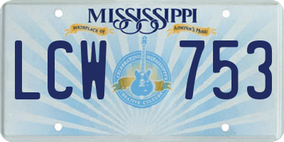 MS license plate LCW753