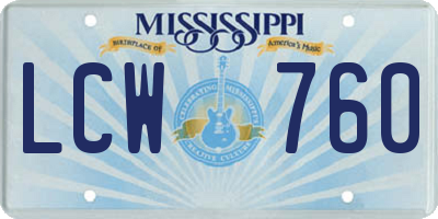 MS license plate LCW760