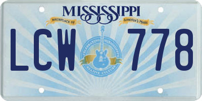 MS license plate LCW778