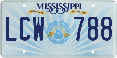 MS license plate LCW788