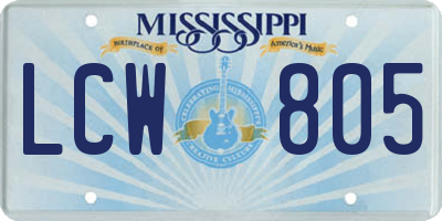 MS license plate LCW805