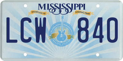 MS license plate LCW840
