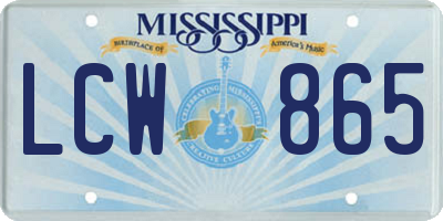 MS license plate LCW865