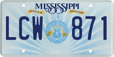 MS license plate LCW871