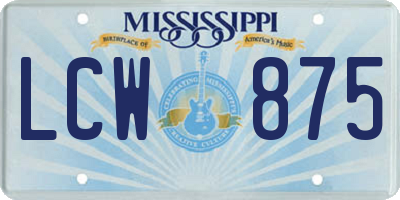 MS license plate LCW875