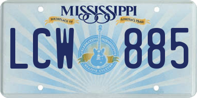 MS license plate LCW885