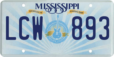 MS license plate LCW893