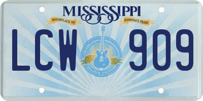 MS license plate LCW909