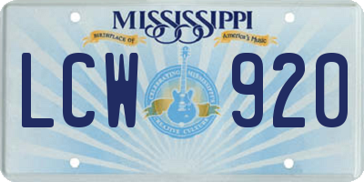 MS license plate LCW920